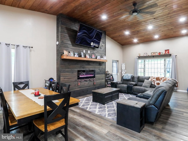 280 Champwood Ridge Ct, Keyser, WV 26726 - living area with a large fireplace, wood finished floors, recessed lighting, and wooden ceiling