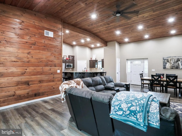 280 Champwood Ridge Ct, Keyser, WV 26726 - living area featuring wood finished floors, recessed lighting, wood ceiling, ceiling fan, and baseboards