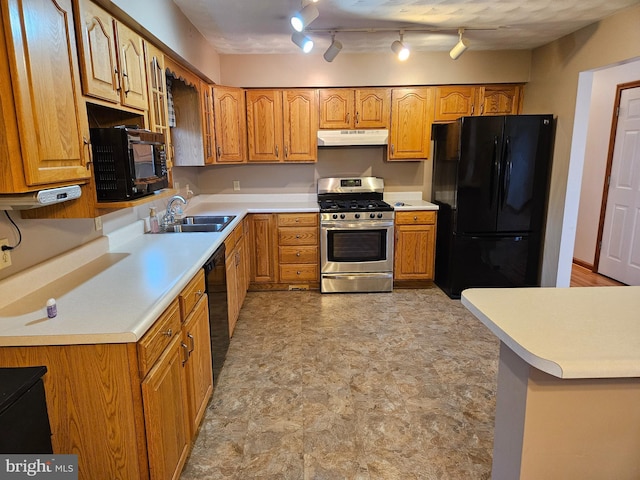1511 Saint Francis Ln, Altoona, PA 16602 - kitchen featuring black appliances, a sink, under cabinet range hood, and brown cabinets