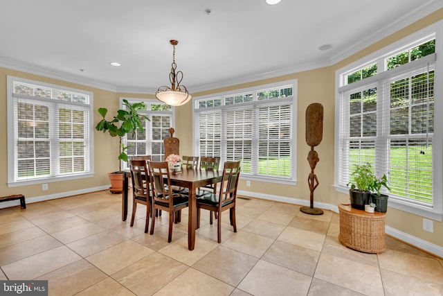 8220 Waterside Ct, Fort Washington, MD 20744 - dining space featuring healthy amount of natural light, crown molding, baseboards, and light tile patterned floors