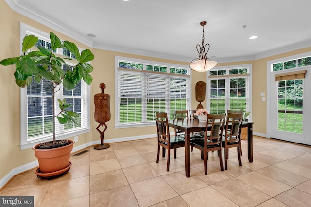 8220 Waterside Ct, Fort Washington, MD 20744 - dining room featuring ornamental molding, light tile patterned floors, baseboards, and recessed lighting
