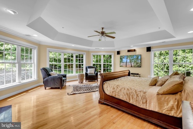 8220 Waterside Ct, Fort Washington, MD 20744 - bedroom featuring a raised ceiling, ornamental molding, recessed lighting, light wood finished floors, and baseboards