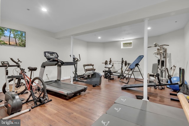8220 Waterside Ct, Fort Washington, MD 20744 - exercise area featuring wood finished floors and recessed lighting