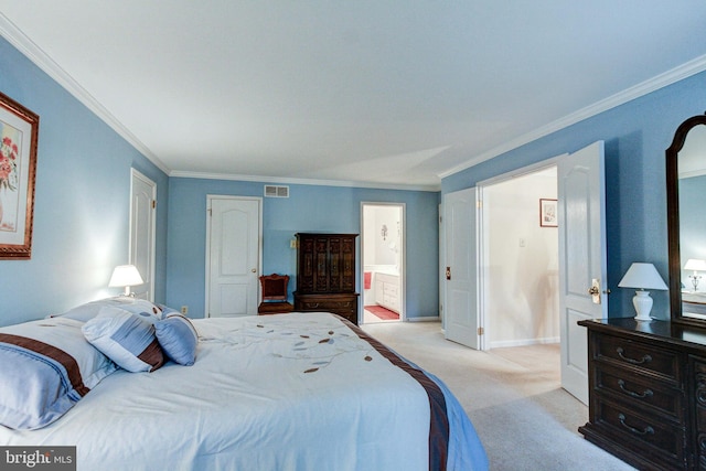 235 Amherst Dr, Doylestown, PA 18901 - bedroom featuring light colored carpet, ornamental molding, baseboards, and ensuite bathroom