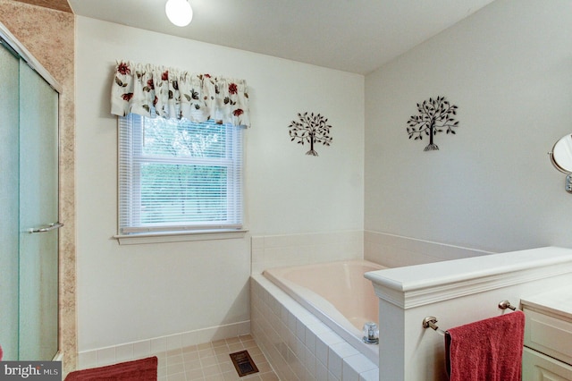 235 Amherst Dr, Doylestown, PA 18901 - full bath featuring baseboards, a stall shower, a bath, and tile patterned floors
