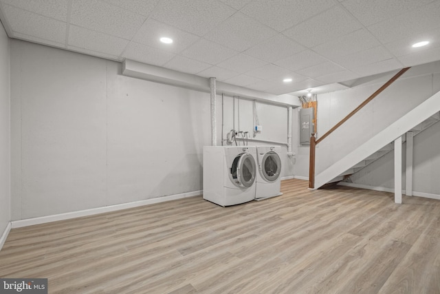 6127 Haymarket Way, Mechanicsburg, PA 17050 - laundry room with independent washer and dryer, electric panel, light wood-style flooring, recessed lighting, and baseboards