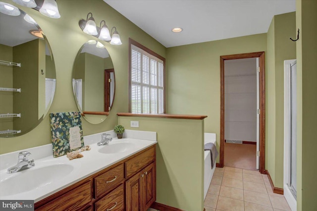 4 Red Hawk Dr, Shippensburg, PA 17257 - full bath featuring double vanity, tile patterned flooring, and a tub to relax in