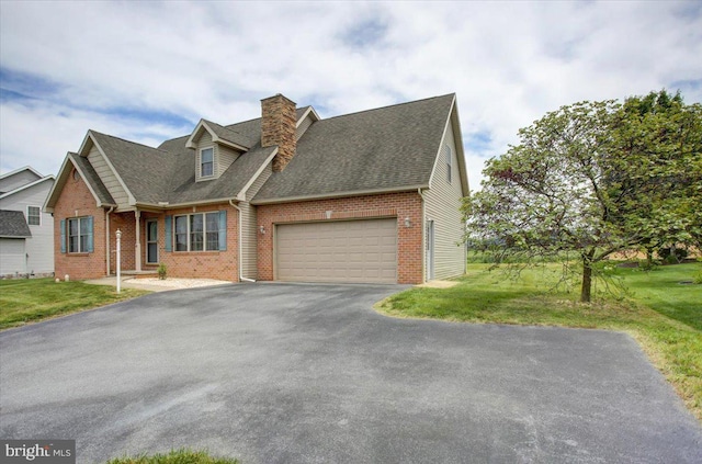 4 Red Hawk Dr, Shippensburg, PA 17257 - cape cod-style house featuring brick siding, driveway, a chimney, an attached garage, and a front lawn