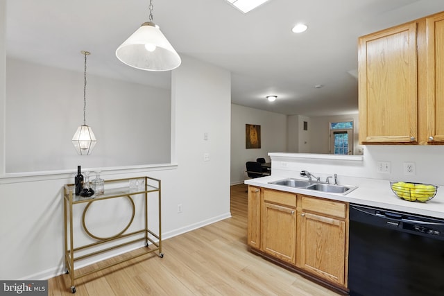 11438 Abner Ave, Fairfax, VA 22030 - kitchen with dishwasher, a sink, light wood-style flooring, light countertops, and baseboards