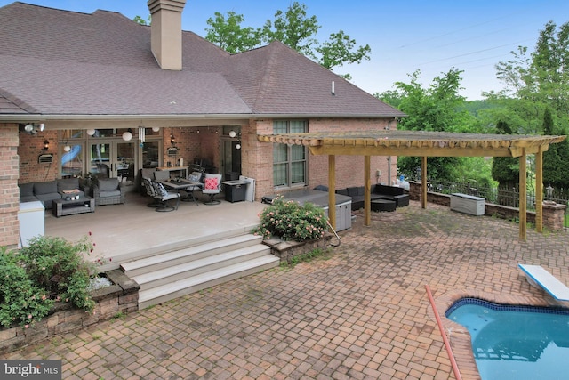 25 Mariner Ct, Ridgeley, WV 26753 - back of property featuring an outdoor hangout area, a pergola, a patio area, and brick siding
