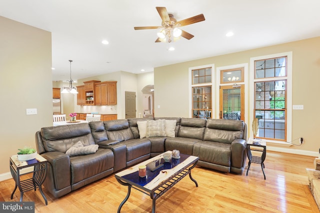 25 Mariner Ct, Ridgeley, WV 26753 - living room featuring ceiling fan, light wood-type flooring, baseboards, and recessed lighting