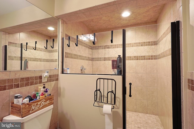 25 Mariner Ct, Ridgeley, WV 26753 - full bathroom featuring toilet, a shower stall, recessed lighting, and tile walls
