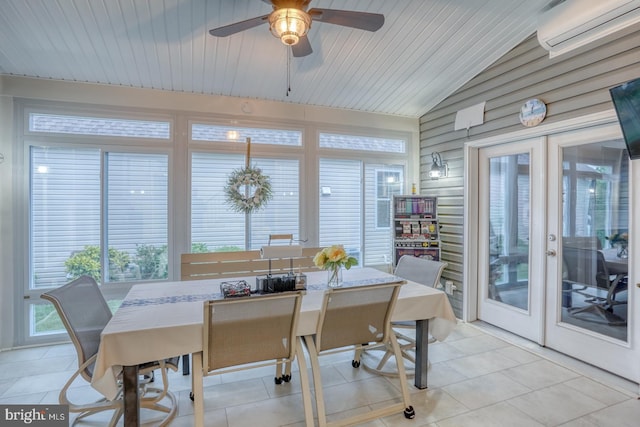 38623 Longs Chapel Ln, Millville, DE 19967 - sunroom / solarium with a wall mounted air conditioner, vaulted ceiling, french doors, and healthy amount of natural light