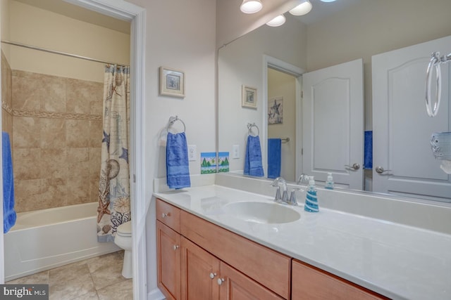 38623 Longs Chapel Ln, Millville, DE 19967 - bathroom with toilet, vanity, shower / bathtub combination with curtain, and tile patterned floors