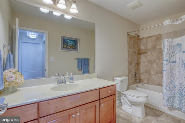 38623 Longs Chapel Ln, Millville, DE 19967 - full bath featuring toilet, vanity, shower / bath combination with curtain, and tile patterned floors