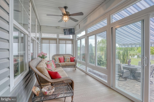 38623 Longs Chapel Ln, Millville, DE 19967 - sunroom with a ceiling fan and a water view