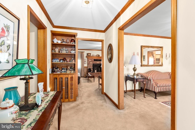 113 Kendallwood Dr, Fredericksburg, VA 22405 - hallway with crown molding, light colored carpet, and baseboards