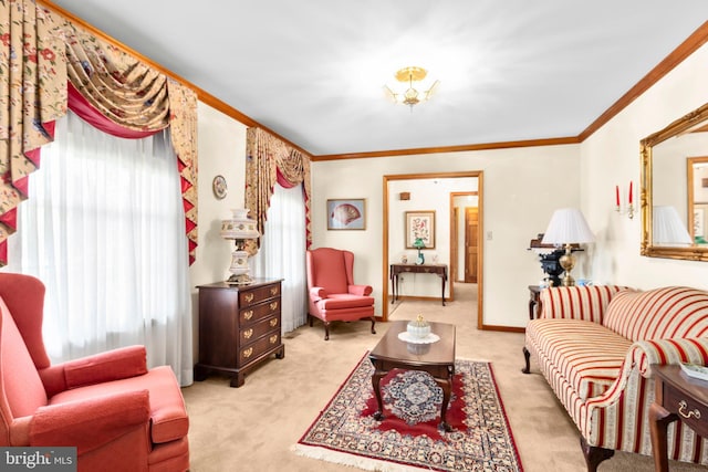 113 Kendallwood Dr, Fredericksburg, VA 22405 - living room featuring light colored carpet and ornamental molding