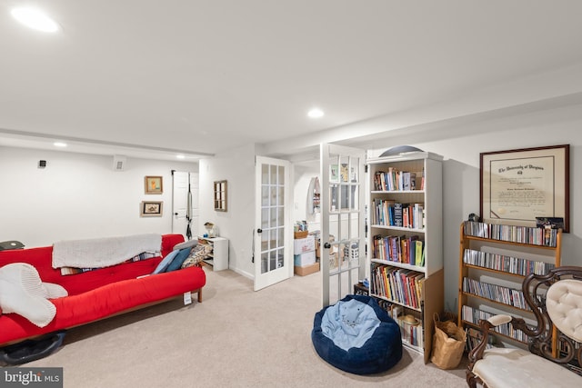 419 Westside Station Dr, Winchester, VA 22601 - living area featuring french doors, carpet floors, and recessed lighting