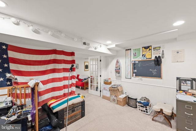 419 Westside Station Dr, Winchester, VA 22601 - bedroom featuring carpet floors, recessed lighting, and a wainscoted wall