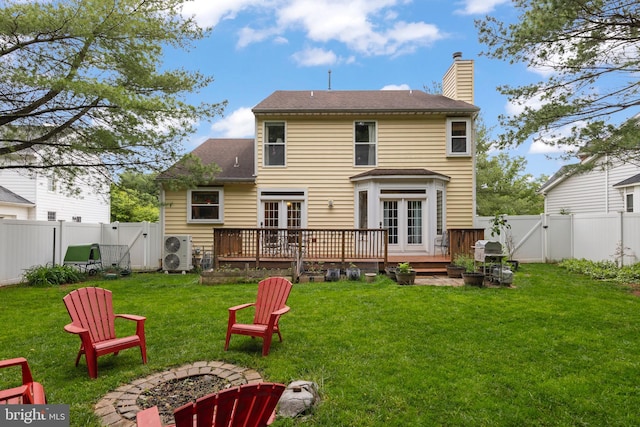 419 Westside Station Dr, Winchester, VA 22601 - rear view of house featuring a gate, an outdoor fire pit, a wooden deck, and a chimney