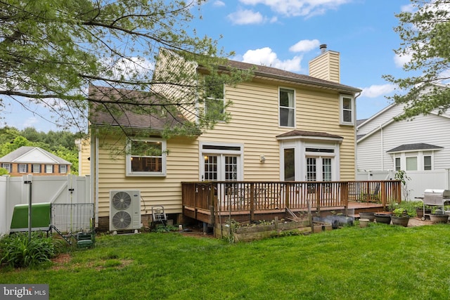 419 Westside Station Dr, Winchester, VA 22601 - rear view of house with a deck, a chimney, a gate, and ac unit