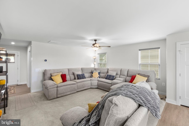 12037 Angora Dr, King George, VA 22485 - living area featuring ceiling fan, baseboards, recessed lighting, and wood finished floors