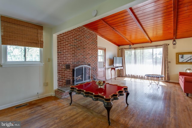 25 Panorama Dr, Oxon Hill, MD 20745 - rec room with wood finished floors, a fireplace, baseboards, and wooden ceiling