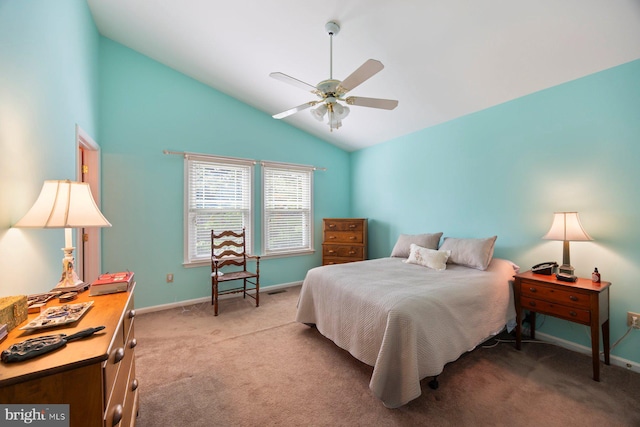 21 Bancroft St, Taneytown, MD 21787 - bedroom featuring carpet, vaulted ceiling, baseboards, and ceiling fan