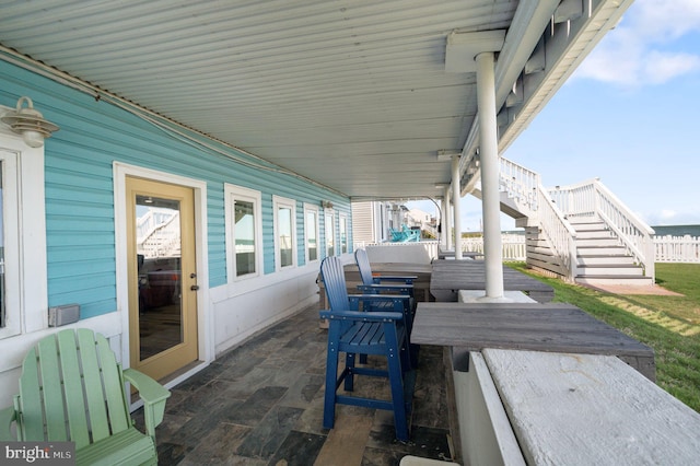 106 Lighthouse Dr, Hampton, VA 23664 - view of patio featuring stairs and outdoor dining space