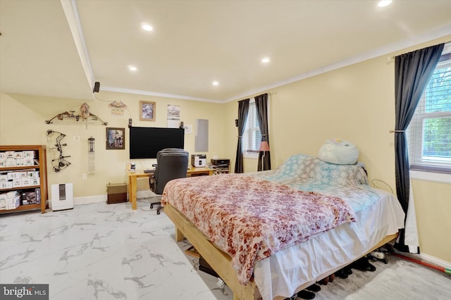 3111 Jessica Rd, Dover, PA 17315 - bedroom featuring recessed lighting, ornamental molding, light marble finish flooring, an office area, and baseboards
