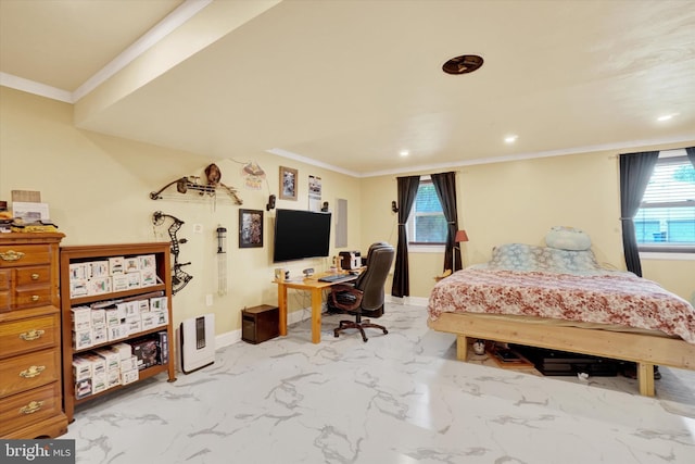 3111 Jessica Rd, Dover, PA 17315 - bedroom featuring a desk, baseboards, recessed lighting, marble finish flooring, and ornamental molding
