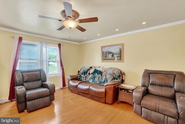 3111 Jessica Rd, Dover, PA 17315 - living area featuring light wood-type flooring, a ceiling fan, crown molding, recessed lighting, and baseboards