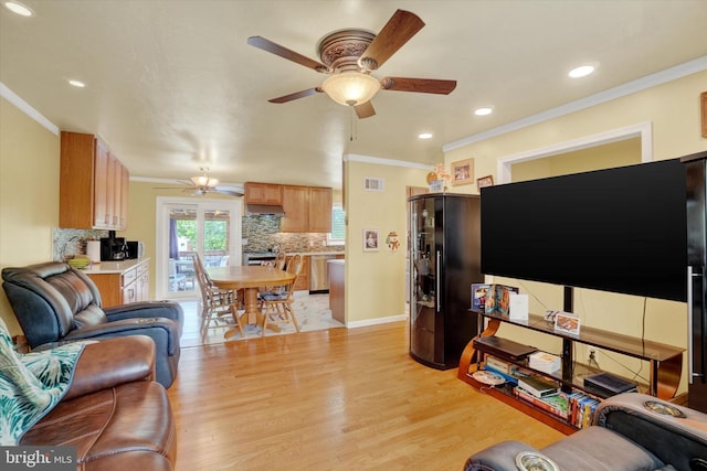 3111 Jessica Rd, Dover, PA 17315 - living area featuring ceiling fan, light wood-type flooring, crown molding, recessed lighting, and baseboards
