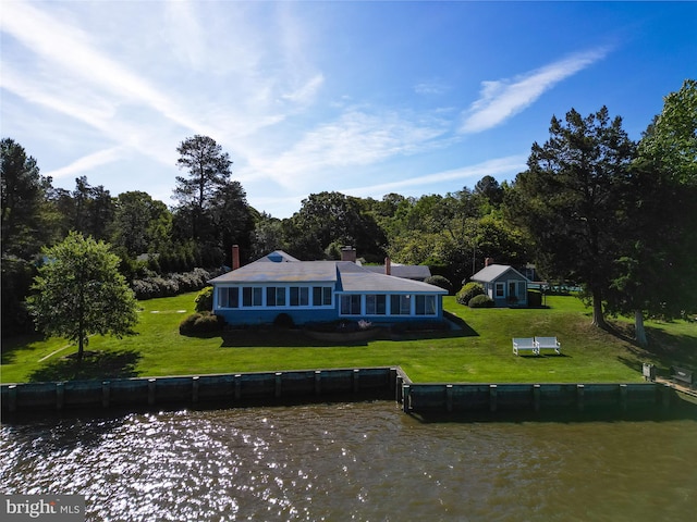 23274 Holly Park Dr, Preston, MD 21655 - rear view of house with a water view and a yard