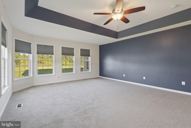 11202 King Gallahan Ct, Clinton, MD 20735 - unfurnished room featuring a ceiling fan, carpet, baseboards, and a tray ceiling