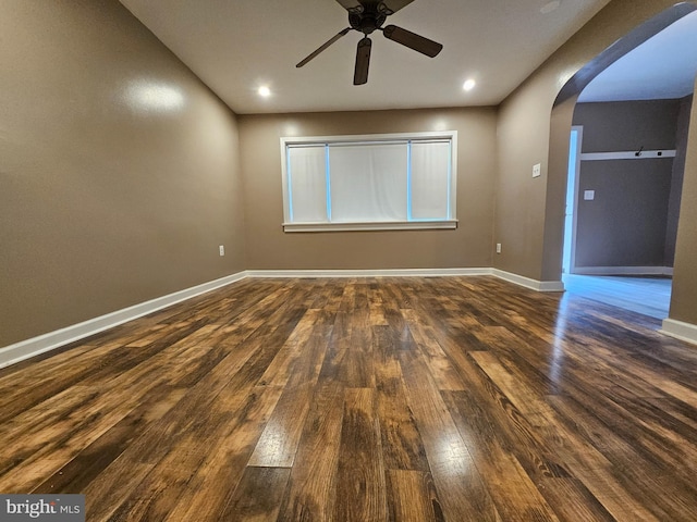413 10th Ave, Altoona, PA 16602 - unfurnished room featuring arched walkways, hardwood / wood-style flooring, a ceiling fan, baseboards, and recessed lighting