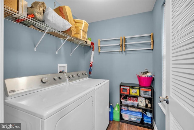 6 Hedwig Ct, Voorhees, NJ 08043 - laundry room featuring independent washer and dryer and wood finished floors