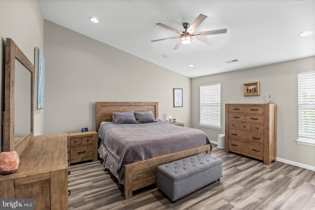 129 Helen Dr, Cinnaminson, NJ 08077 - bedroom featuring light wood-style flooring, vaulted ceiling, a ceiling fan, and recessed lighting