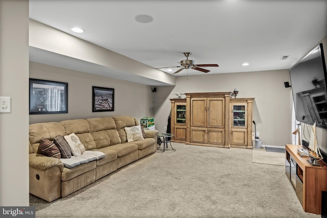 129 Helen Dr, Cinnaminson, NJ 08077 - carpeted living area featuring a ceiling fan and recessed lighting