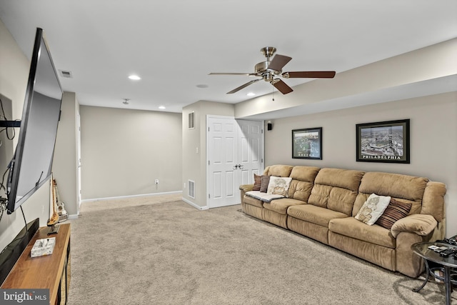 129 Helen Dr, Cinnaminson, NJ 08077 - carpeted living area with ceiling fan and recessed lighting