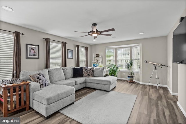 129 Helen Dr, Cinnaminson, NJ 08077 - living area with a ceiling fan, wood finished floors, and recessed lighting