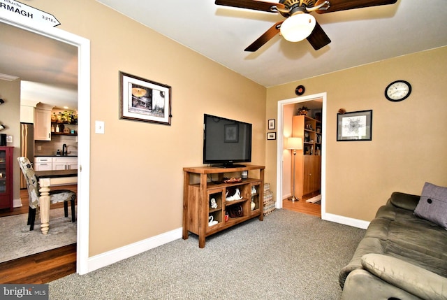 985 Jeffrey Dr, Southampton, PA 18966 - living room featuring a ceiling fan, baseboards, and carpet flooring