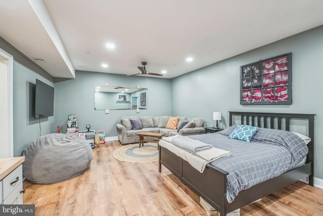 166 Nutwell Rd, Deale, MD 20751 - bedroom with light wood-type flooring, recessed lighting, baseboards, and a ceiling fan