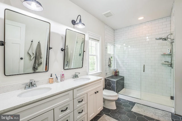 166 Nutwell Rd, Deale, MD 20751 - full bath featuring tile patterned floors, a stall shower, double vanity, toilet, and recessed lighting