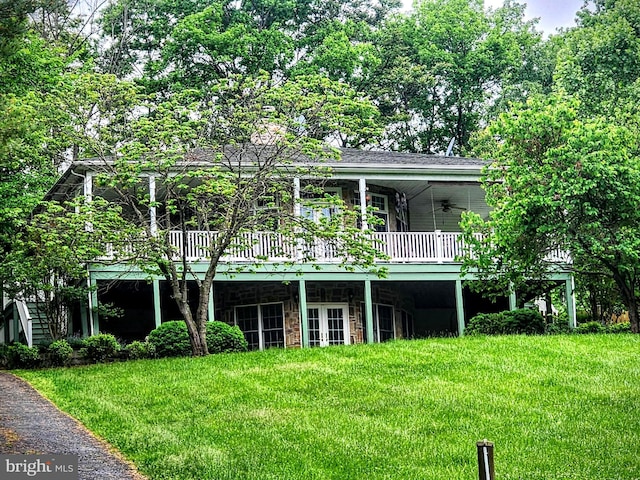170 Vaughndom Way, Martinsburg, WV 25404 - view of front of property featuring a deck, a ceiling fan, a front yard, and french doors