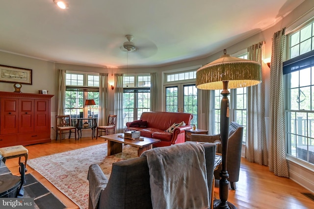 170 Vaughndom Way, Martinsburg, WV 25404 - living area featuring light wood-style floors, a ceiling fan, and crown molding