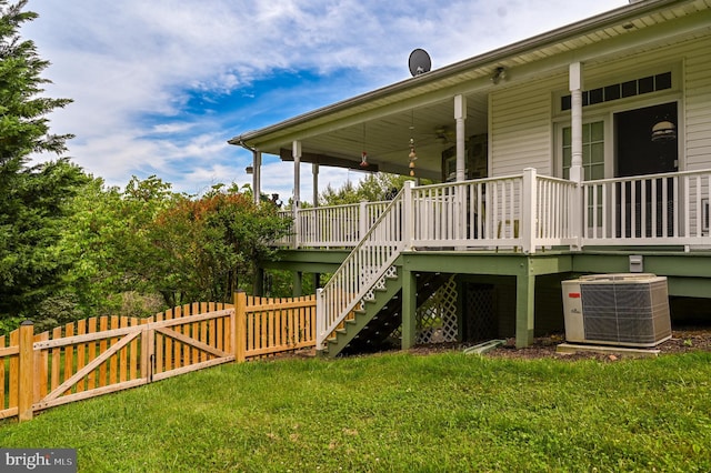 170 Vaughndom Way, Martinsburg, WV 25404 - deck featuring central AC, a ceiling fan, stairway, and a gate