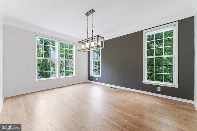 21934 Windover Dr, Broadlands, VA 20148 - empty room with ornamental molding, a chandelier, wood finished floors, and baseboards