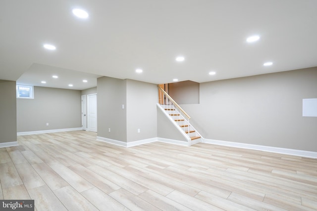 1420 Alexander Way, Bensalem, PA 19020 - finished basement featuring light wood-type flooring, recessed lighting, baseboards, and stairs